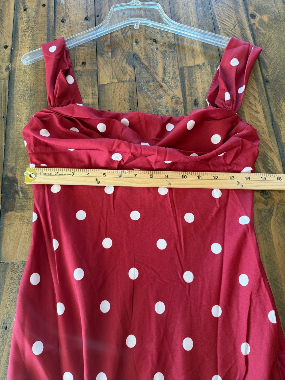 Princess Polly End Credits Off Shoulder Pleat Maxi Dress in red polka dot - Picture 8 of 10